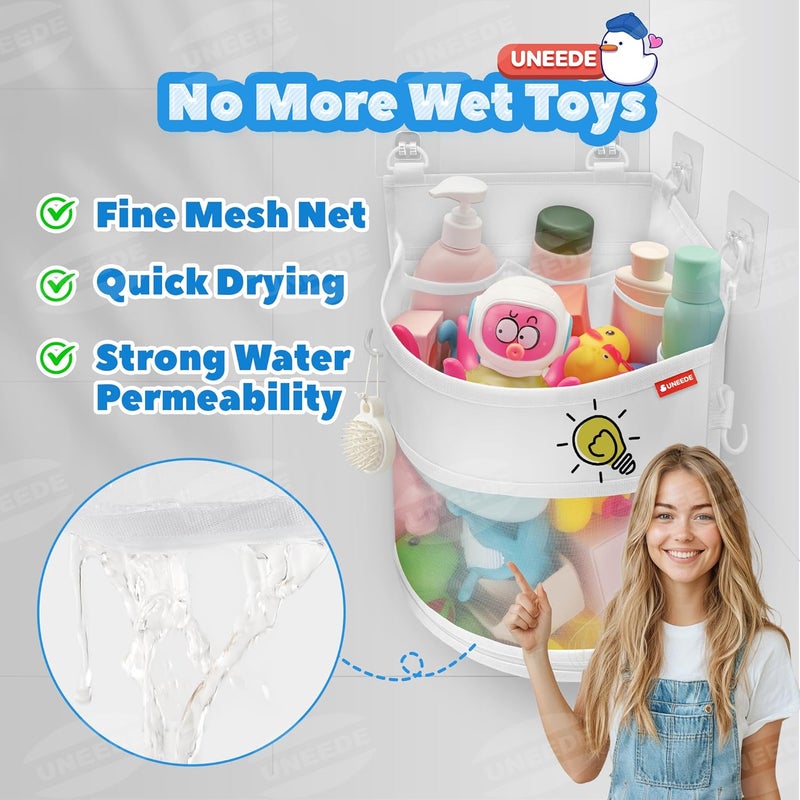 UNEEDE 3.5 Gallons Corner Mounted Versatile Bath Toy Organizer, Mesh Shower Caddy for Bathtub Toy Organizer and Storage, Quick Dry Bath Toy Holder - Image 5